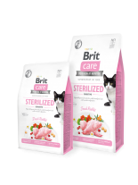 Brit Care Cat Grain-Free Sterilized Sensitive - Пълноценна, високо качествена  храна за чувствителни кастрирани котки над 1 година,  без зърнени добавки, със заешко, грах, нахут и сушени ябълки - 2 кг.