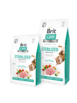 Brit Care Cat Grain-Free Sterilized Urinary Health - Пълноценна, високо качествена  храна за кастрирани котки над 1 година с проблемен уринарен тракт,  без зърнени добавки, с пилешко, грах, нахут и сушени ябълки - 2 кг.