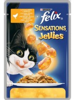 Felix Sensations Jellies Chicken - деликатесен пауч за котки над 1 година с пилешко и моркови в ароматно желе - 85 гр.