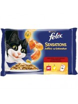 Felix Sensations Jellies Mix Chicken Beef - деликатесни паучове за котки над 1 година вкусове от фермата с ароматно желе (два броя с пилешко и два броя с телешко месо) - 4 х 85 гр