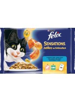 Felix Sensations Jellies Mix Fish - деликатесни паучове за котки над 1 година вкусове от фермата с ароматно желе с (два вида риба) - 4 х 85 гр