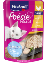 Vitakraft POESIE Pouch JUNIOR - Пауч за подрастващи котенца от 1 до 12 месеца - вкусен сос с истински парченца пилешко филе - 85 гр. - 36668