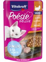 Vitakraft POESIE Pouch JUNIOR - Пауч за подрастващи котенца от 1 до 12 месеца - вкусен сос със сочни пуешки късчета - 85 гр. - 36669