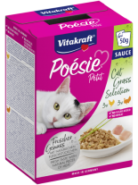 Vitakraft POESIE Petit Multipack - Консерви за котки - мултипак - Селекция с котешка трева - 3 бр. с пуйка и 3 бр. с пиле - 6х50 гр.