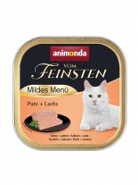 Vom Feinsten Mild Menu - неустоима храна - пастет за кастрирани котки над 1 година с чисто пуешко месо и сьомга - 100 гр.