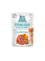 Brit Care Cat Sterilized. Fillets in Gravy with Healthy Rabbit - Високо качествен, неустоим пауч за кастрирани котки над 1 година с цели филенца заешко, пилешко и черен дроб - 85 гр.