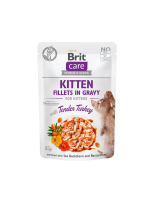 Brit Care Cat Kitten. Fillets in Jelly with Savory Salmon - Високо качествен, неустоим пауч за подрастващи котенца до 1 година с цели филеца, сьомга, пилешко и черен дроб - 85 гр.