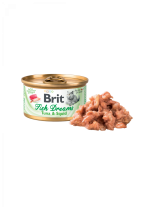 Brit Fish Dreams Tuna & Squid - Неустоима, високо качествена консерва за котки над 1 година с цели парченца риба тон и калмари в сос - 80 гр.