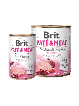 Brit Pate & Meat - Puppy - високо качествена консерва за подрастващи кучета до 1 година с пилешко и пуешко месо, хапки в пастет - 0.400 кг.