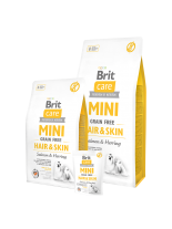 Brit Care Mini Grain Free Hair & Skin - Хипоалергенна храна БЕЗ зърнени култури за кожа и козина на кучета от мини породи над 10 месеца - със сьомга и херинга - 2 кг.