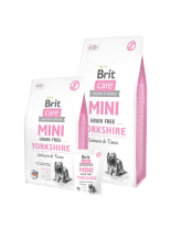 Brit Care Mini Grain Free Yorkshire - Хипоалергенна храна  БЕЗ зърнени култури за кучета от порода Йоркшир или други с дълга козина над 10 месеца със сьомга и риба тон - 2 кг.