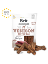 Brit Meat Jerky Snack–Venison Protein bar - Пълноценни и неустоими хрупкави лакомства за кучета над 1 година с 85% истинско еленско и пилешко месо - 80 гр.