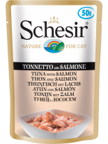 Schesir Tuna with Salmon - Високо качествен и неустоим пауч за котки с риба тон и сьомга - 50 гр.