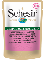 Schesir Chicken fillets with Ham - Високо качествен и неустоим пауч за котки с пилешко филе и шунка - 50 гр.