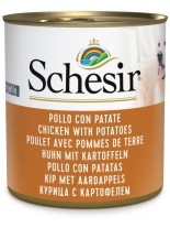 Schesir Wet dog food - Chicken with Potatoes, 285g can - Високо качествена и неустоима храна за кучета с пилешко филе и картофи - 285 гр.