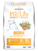 Pure Life Cat STERILIZED Duck & Sardine - Пълноценна храна за кастрирании котки над 1 година с патешко и сардини - 8 кг.