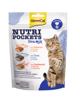 GimCat Nutri Pockets - Лакомство за котки хрупкави джобчета - морски коктейл със сьомга, пъстърва и скариди + таурин - 150 гр.