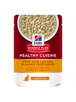 Hills Science Plan Adult Cat Healthy Cuisine Stew with Chicken & added Vegetables – пълноценен и неустоим пауч за котки над 1 година спилешко месо със задушено със зеленчуци - 12 x 80 гр.