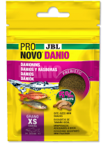 JBL PRONOVO DANIO GRANO XS - Основна, гранулирана храна за всички видове дребни аквариумни рибки (барбуси, данио и др.) с размер XS от 3-5см., с добавени насекоми - 16 гр.