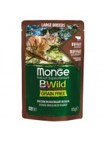 Monge BWILD Grain Free Large Breeds - Неустоим пауч  с хапки в сос, без зърнени храни за котки над 1 година с биволско и зеленчуци - 85 гр.