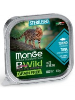 Monge BWILD Grain Free Sterilised  – Неустоим пастет терин без зърнени храни за кастрирани котки над 1 година с риба тон и зеленчуци - 100 гр.