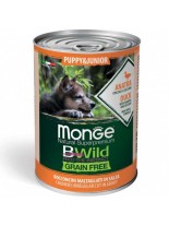 Monge BWILD Grain Free – Duck with Pumpkin and Zucchini – Puppy&Junior – Консерва без зърнени храни, за подрастващи кучета до 1 година от всички породи хапки в сос с патешко месо, тиква и тиквички  - 400 гр.