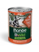 Monge BWILD Grain Free – Turkey with Pumpkin and Zucchini – Adult – Консерва без зърнени храни, за кучета над 1 година от всички породи хапки в сос с пуешко месо, тиква и тиквички  - 400 гр.