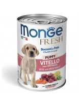 Monge Fresh Dog Puppy Chunks in Loaf with Veal and Vegetables – Консерва за подрастващи кучета до 1 година от всички породи хапки в пастет с телешко месо и зеленчуци  - 400 гр.