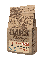 Oaks Farm Grain Free Salmon with Krill Sterilized Adult Cat  - пълноценна храна без зърнени култури за кастрирани котки и котки склонни към напълняване, над 12 месечна възраст със сьомга и крил - 0.4 кг.