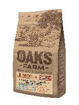 Oaks Farm Junior Salmon with Krill All Breeds - пълноценна храна, без зърнени култури за кученца от всички породи от 3 до 12 месечна възраст със сьомга и крил - 2 кг.