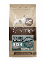 Quattro No Grain White Fish Senior - пълноценна храна без зърнени съставки, за кучета от малки породи над 8 година с бяла риба и крил - 1.5 кг.