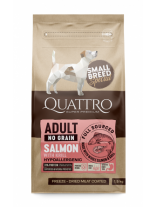 Quattro No Grain Salmon Adult - пълноценна храна без зърнени съставки, за кучета от малки породи над 1 година със сьомга и крил - 1.5 кг.