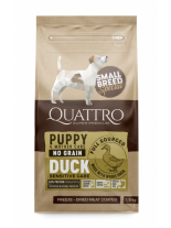 Quattro No Grain Duck Puppy - пълноценна храна без зърнени съставки, за подрастващи кучета от малки породи до 2 месеца, както и кърмещи с патешко месо - 1.5 кг.